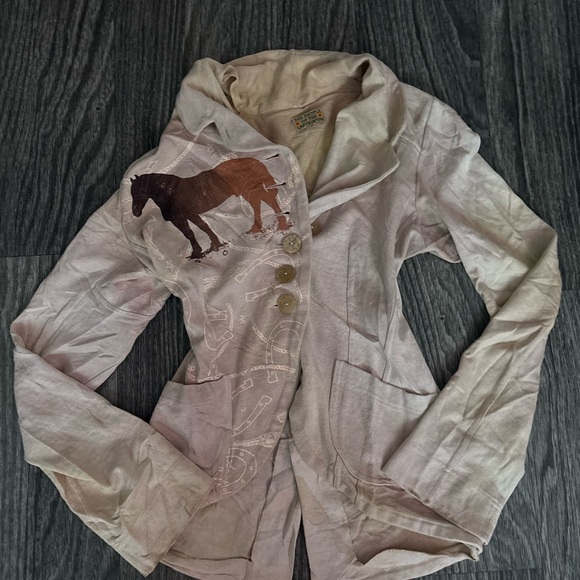The People Of The Labyrinths Jackets & Blazers - The People of the labyrinths Women's Cream Jacket with Horse Design
